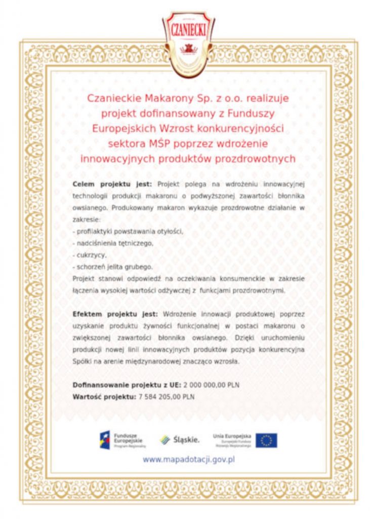 Dyplom - projekty europejskie w makaronach Czanieckich